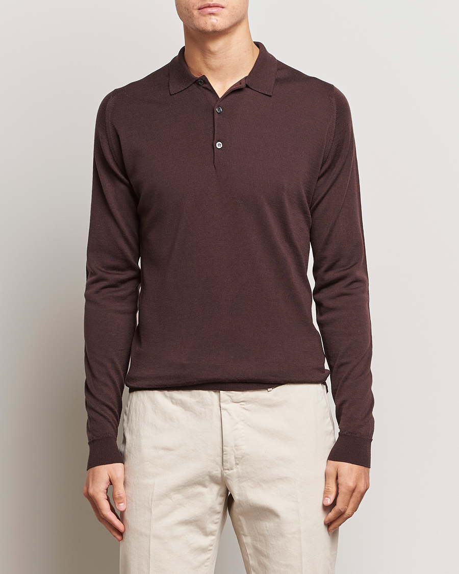 Herre | Trøjer | John Smedley | Belper Extra Fine Merino Polo Pullover Truffle Brown