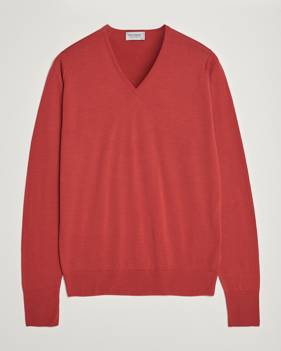 Herre | Trøjer | John Smedley | Bobby Extra Fine Merino V-Neck Pullover Redwood