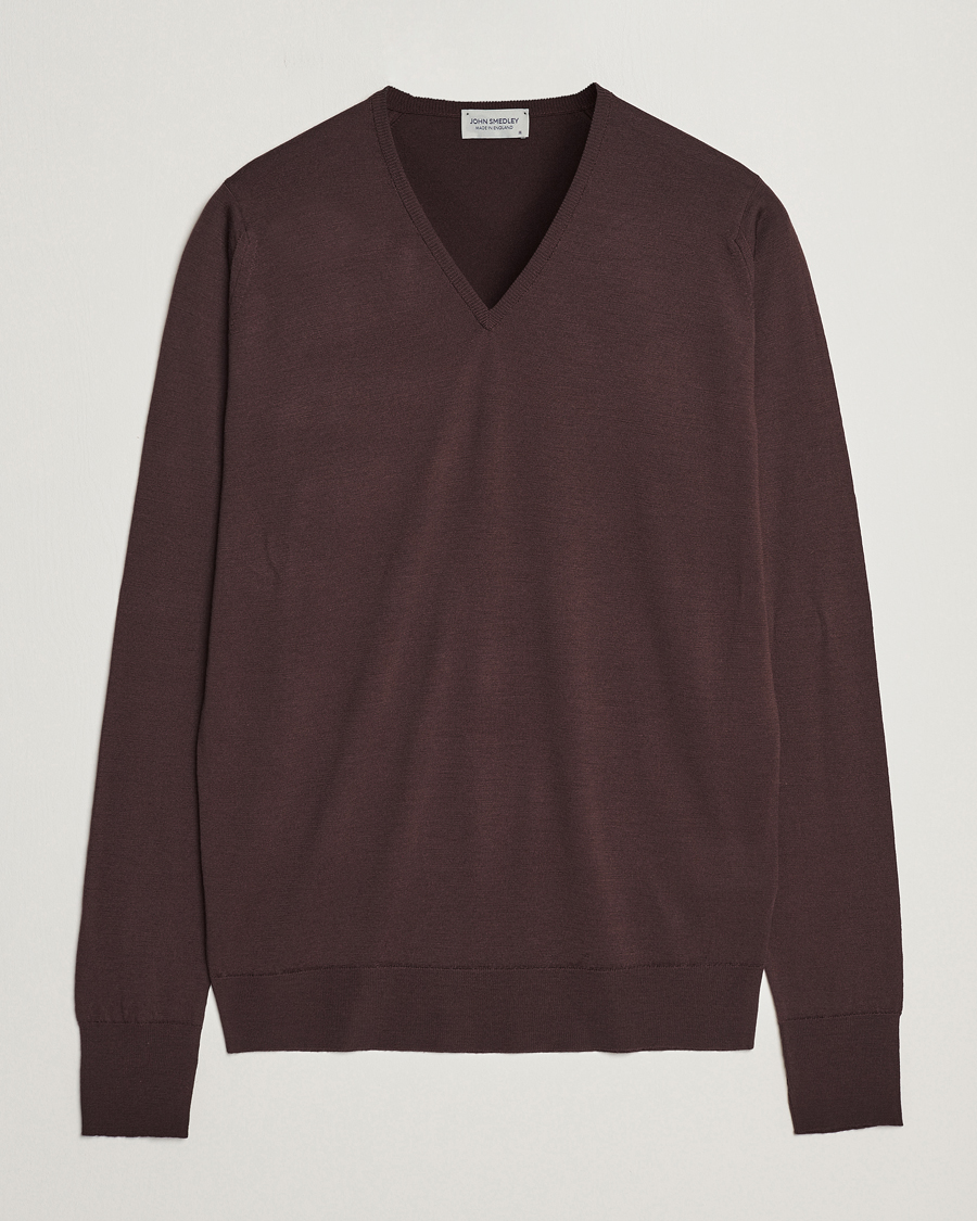Herre | Trøjer | John Smedley | Bobby Extra Fine Merino V-Neck Pullover Truffle Brown