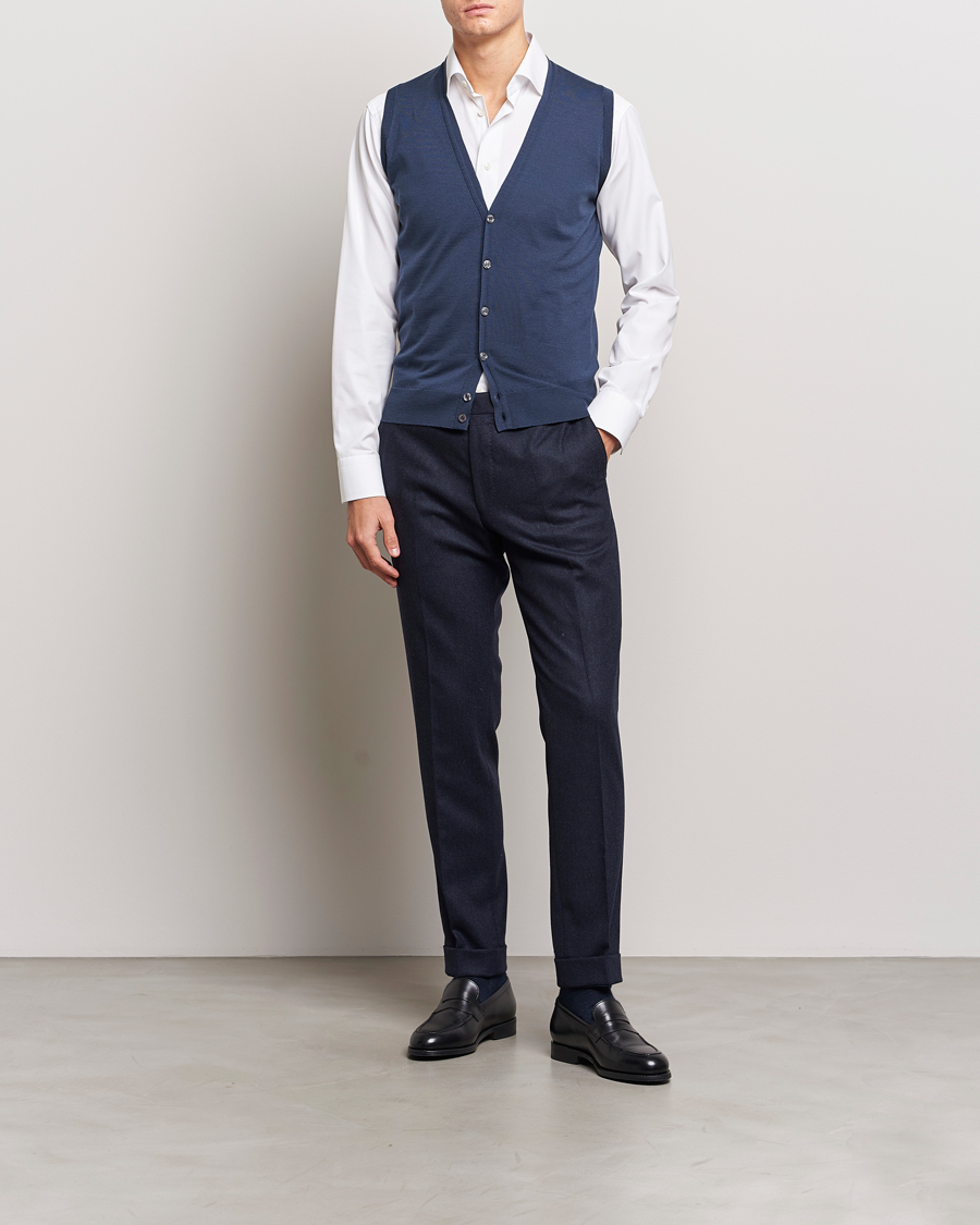 Herre | Trøjer | John Smedley | Huntswood Slim Fit Waistcoat Smoke Blue