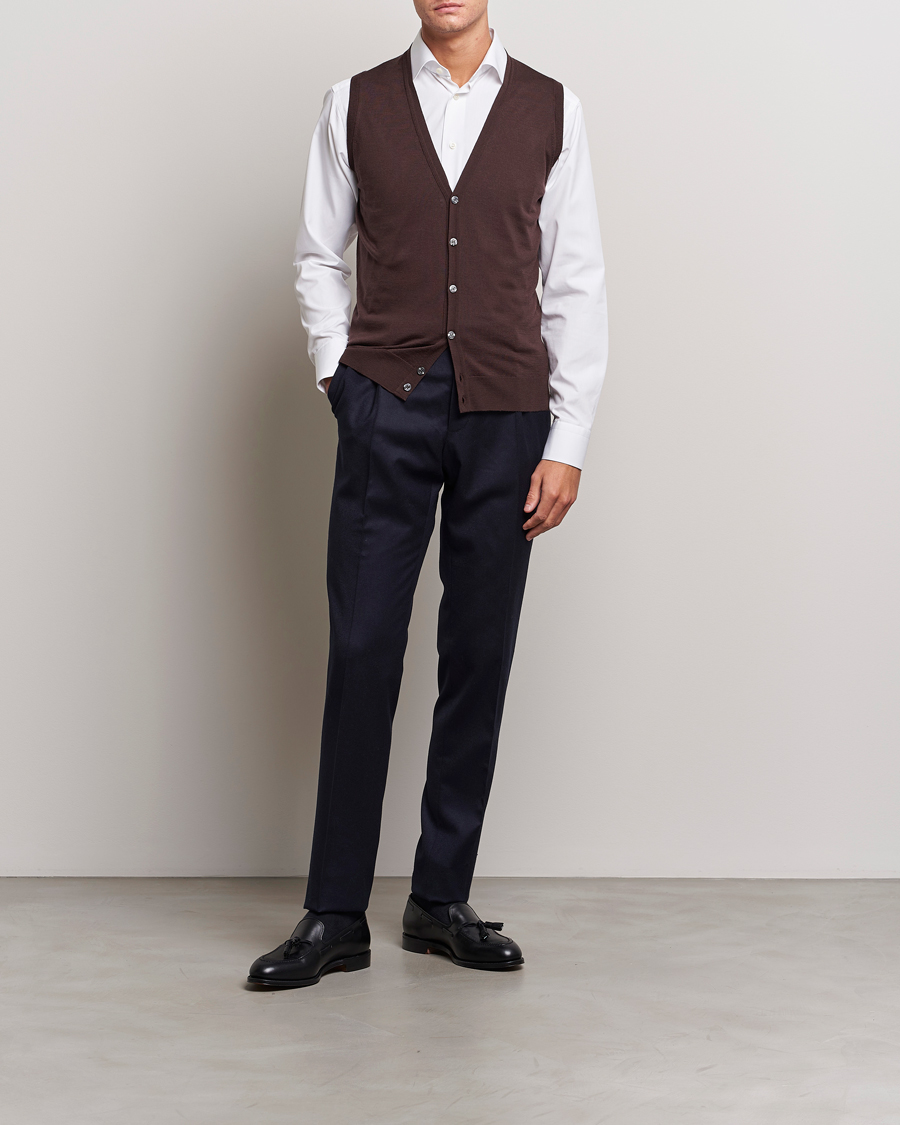 Herre | Trøjer | John Smedley | Huntswood Slim Fit Waistcoat Truffle Brown