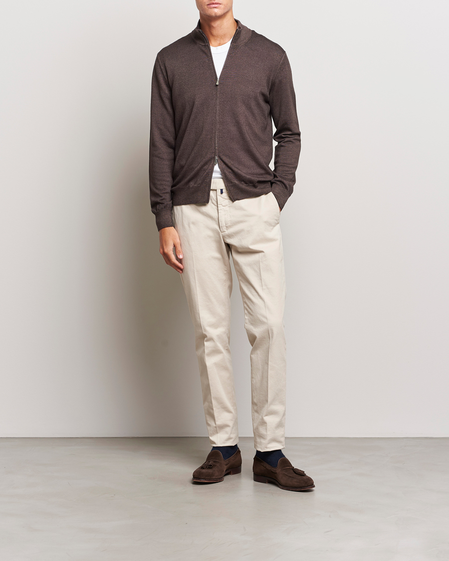 Herre | Trøjer | Gran Sasso | Vintage Merino Fashion Fit Full Zip Brown
