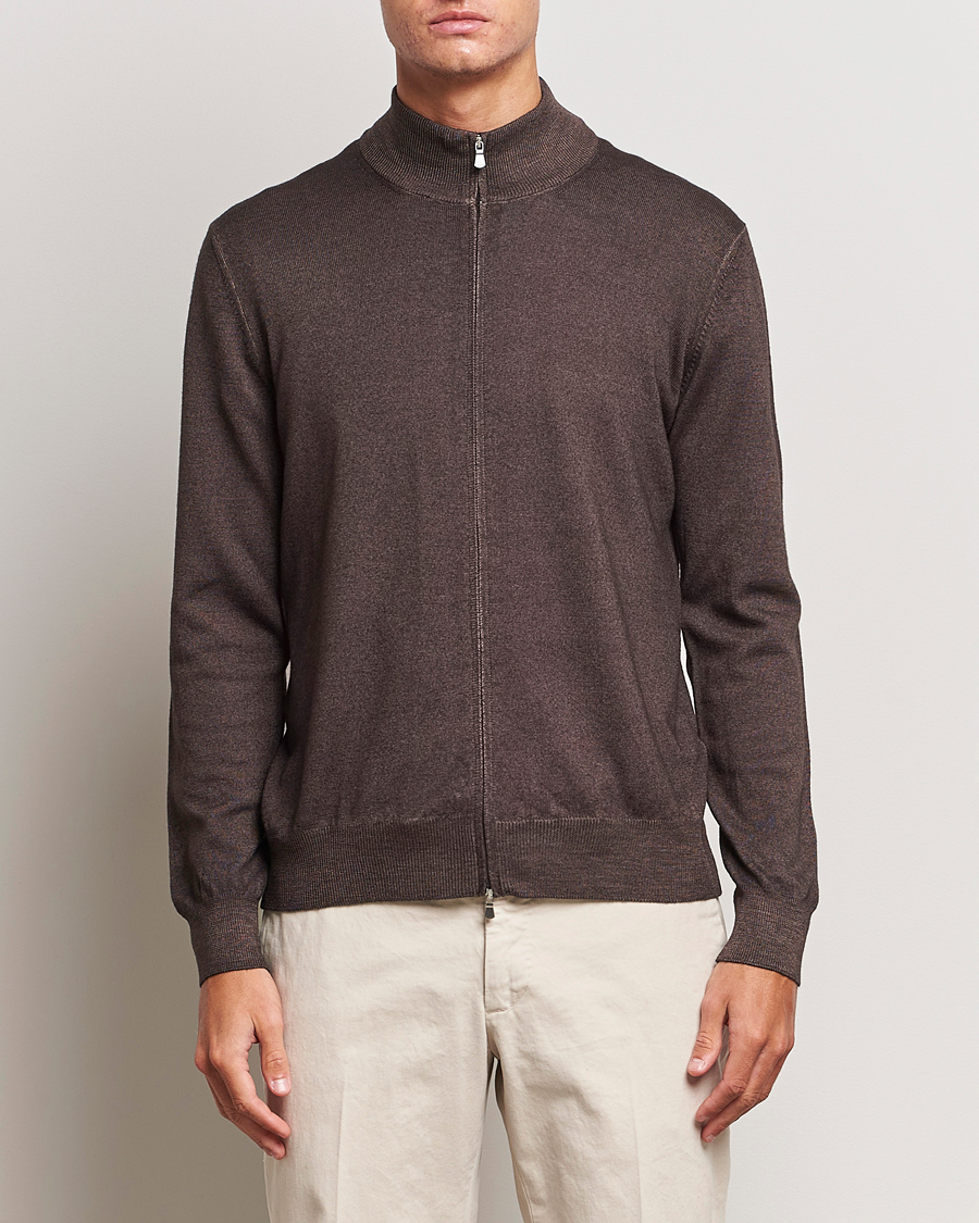 Herre | Trøjer | Gran Sasso | Vintage Merino Fashion Fit Full Zip Brown