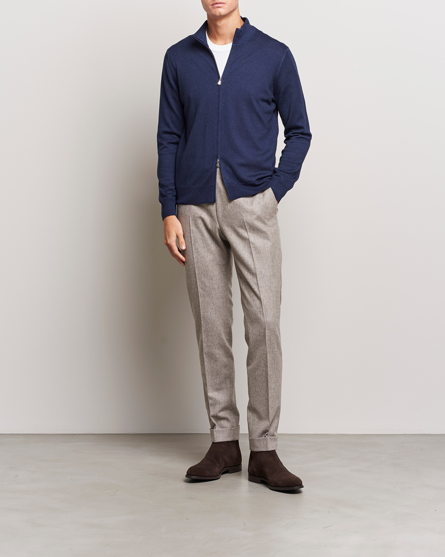 Herre | Trøjer | Gran Sasso | Vintage Merino Fashion Fit Full Zip Navy