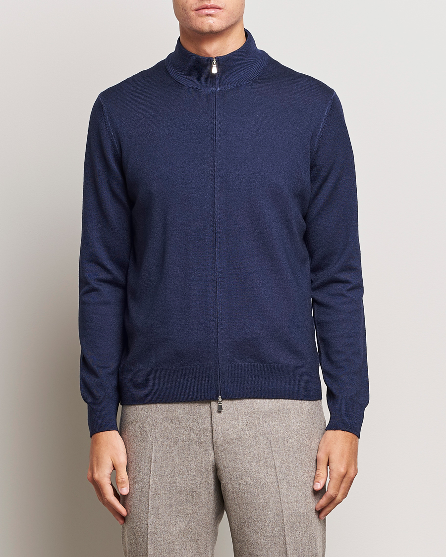 Herre | Trøjer | Gran Sasso | Vintage Merino Fashion Fit Full Zip Navy