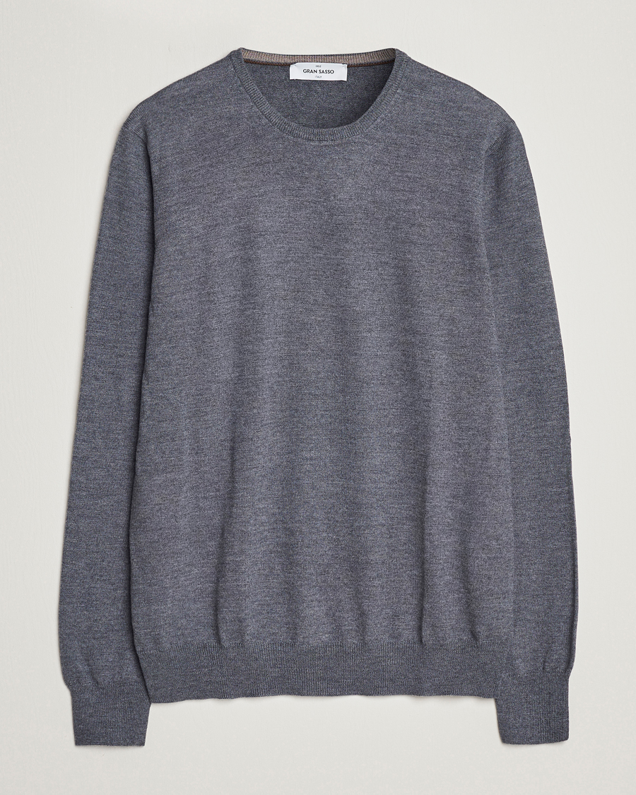Herre | Trøjer | Gran Sasso | Merino Fashion Fit Crew Neck Pullover Grey Melange