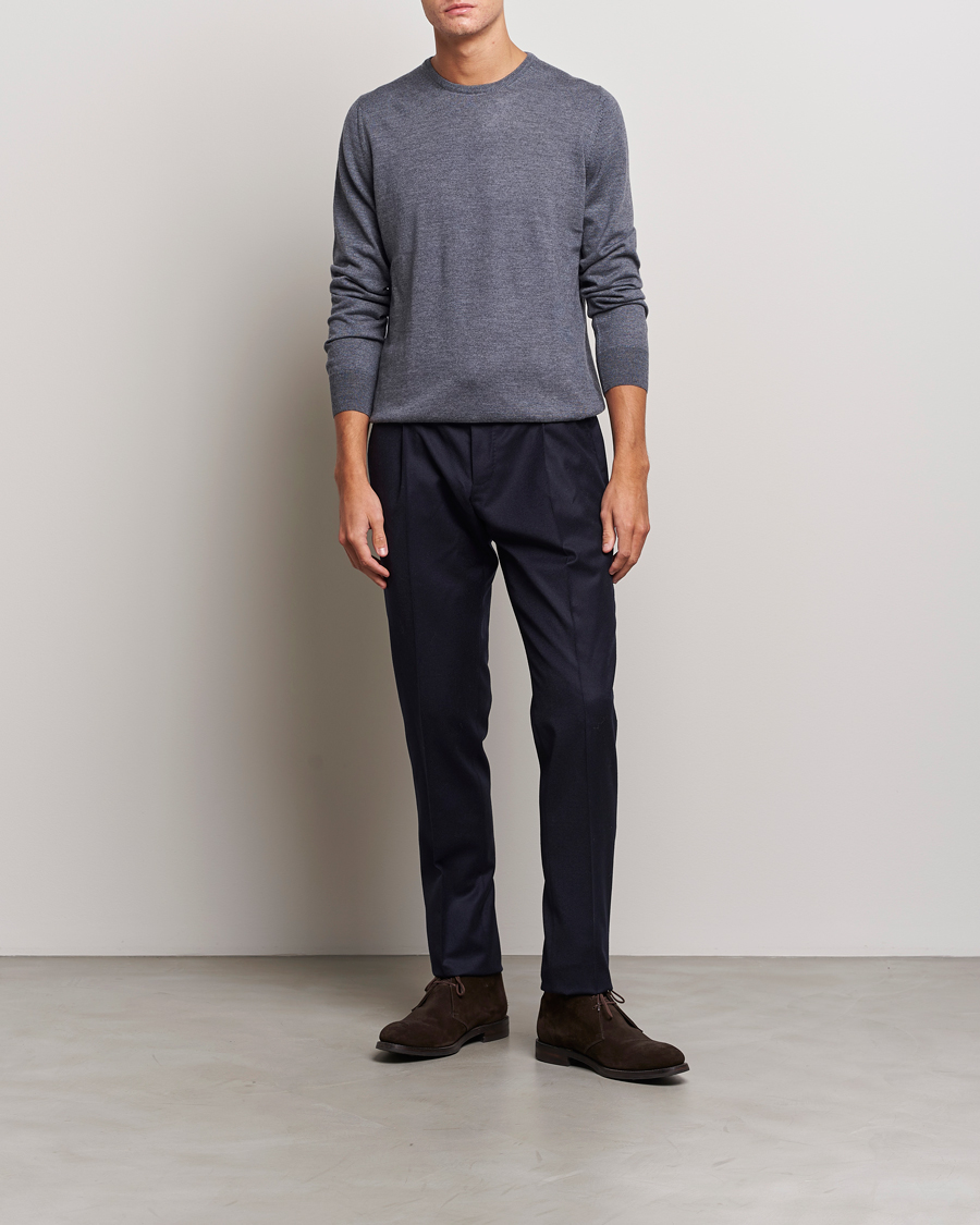 Herre | Trøjer | Gran Sasso | Merino Fashion Fit Crew Neck Pullover Grey Melange