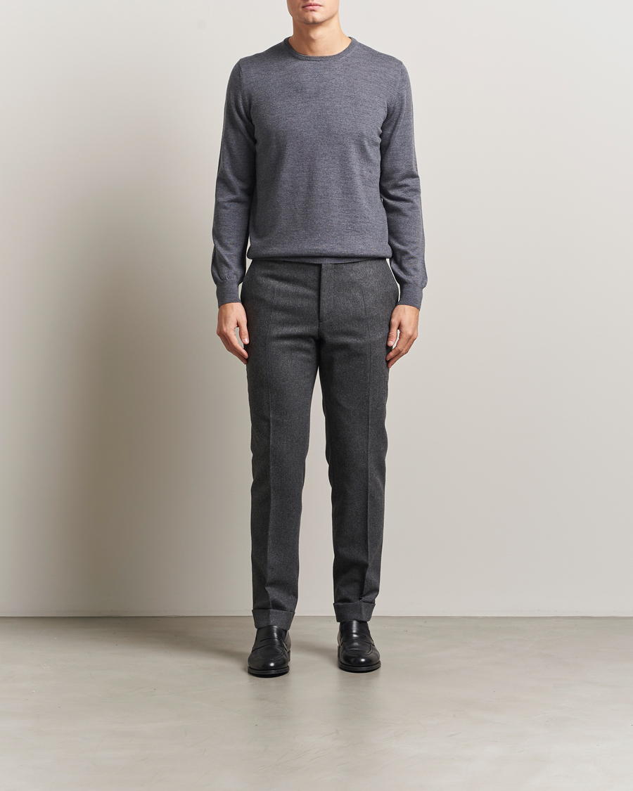 Herre | Trøjer | Gran Sasso | Merino Fashion Fit Crew Neck Pullover Grey Melange