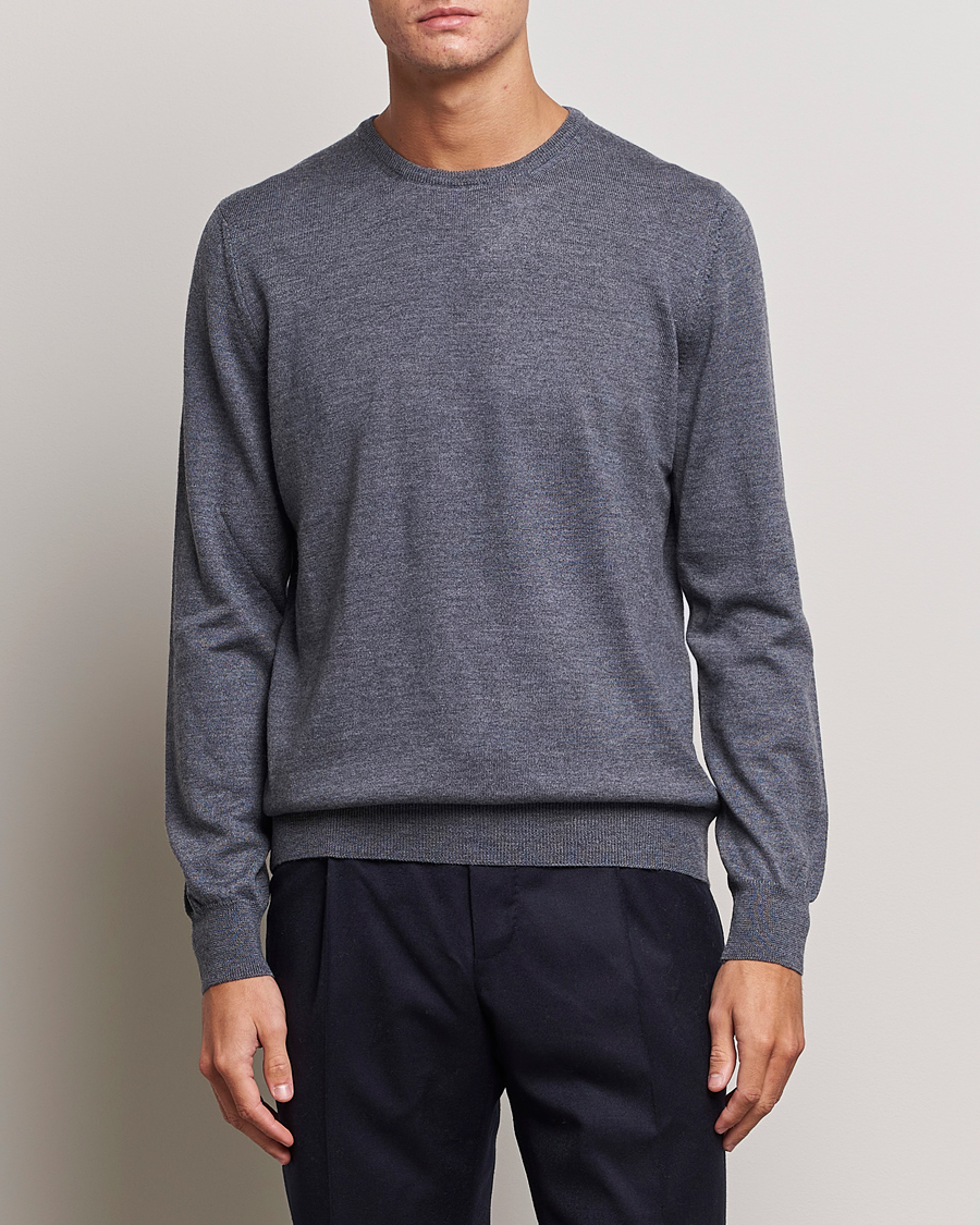 Herre | Trøjer | Gran Sasso | Merino Fashion Fit Crew Neck Pullover Grey Melange