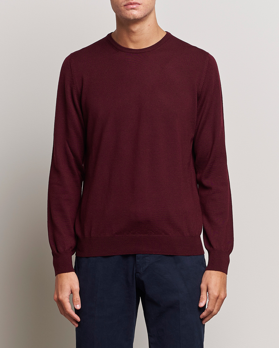 Herre | Trøjer | Gran Sasso | Merino Fashion Fit Crew Neck Pullover Burgundy