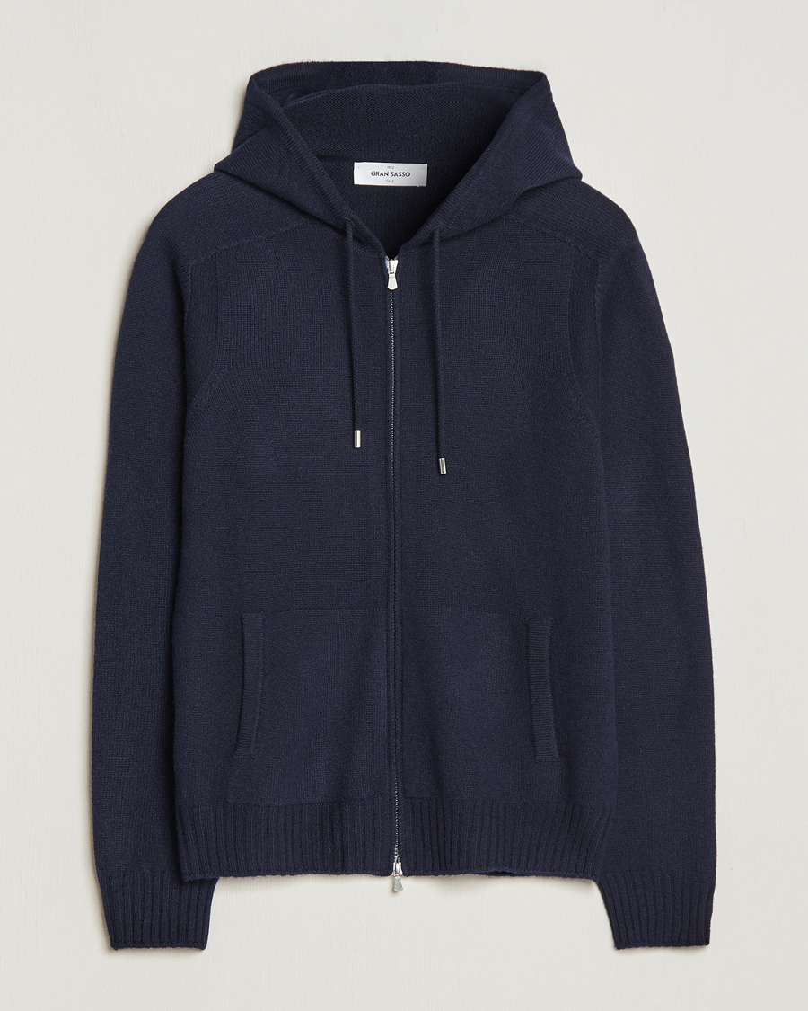 Herre | Trøjer | Gran Sasso | Full Zip Wool Hoodie Navy