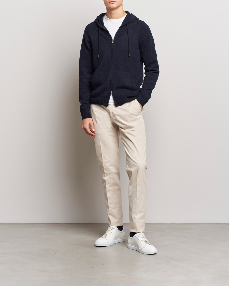 Herre | Trøjer | Gran Sasso | Full Zip Wool Hoodie Navy