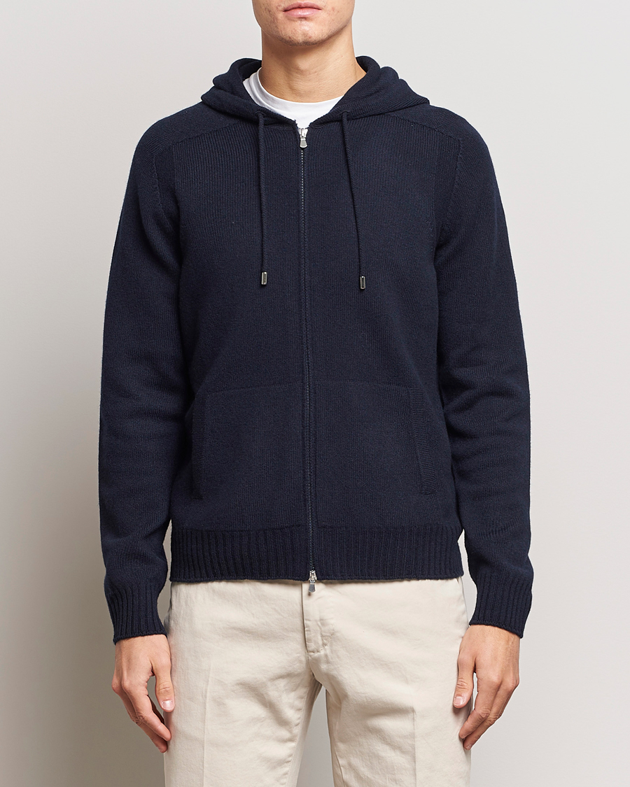 Herre | Trøjer | Gran Sasso | Full Zip Wool Hoodie Navy