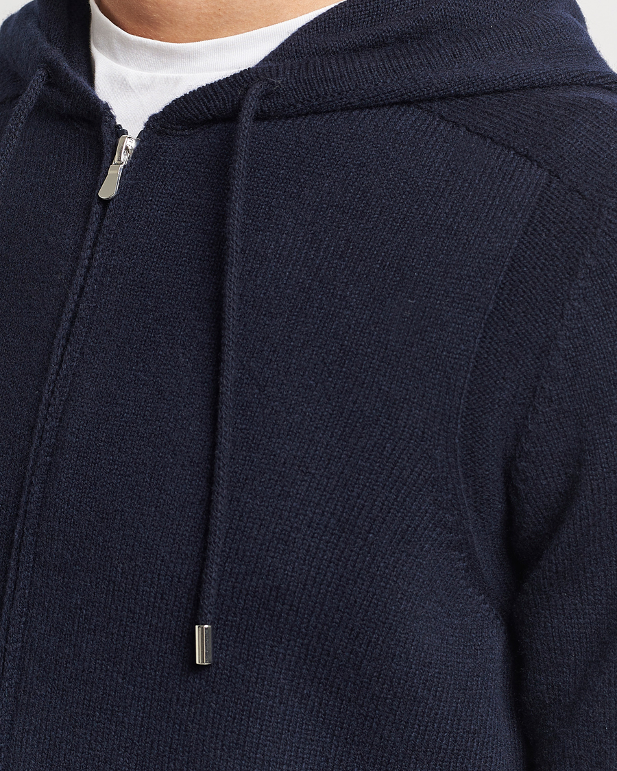 Herre | Trøjer | Gran Sasso | Full Zip Wool Hoodie Navy