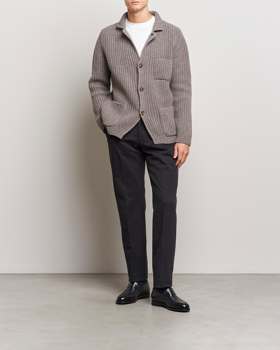 Herre | Trøjer | Gran Sasso | Heavy Wool Knitted Blazer Cardigan Taupe Melange