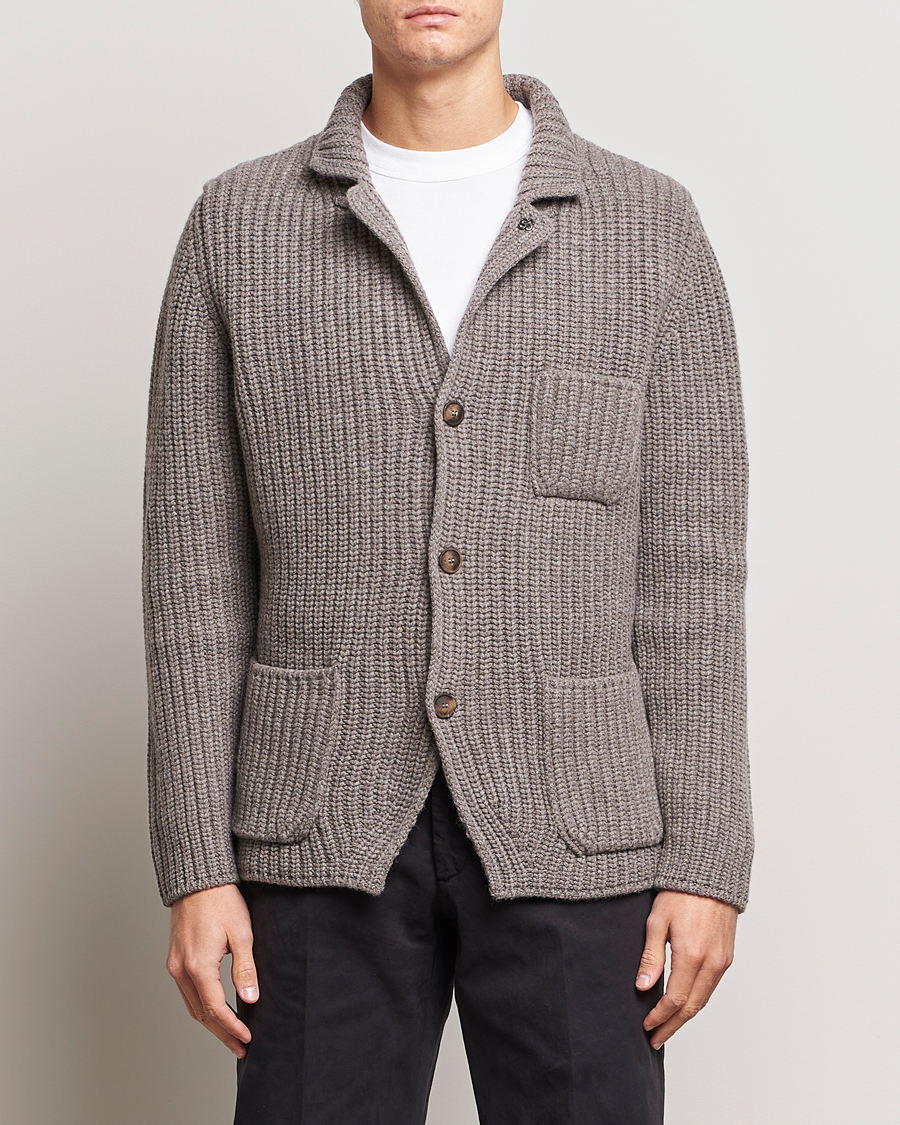 Herre | Cardigans | Gran Sasso | Heavy Wool Knitted Blazer Cardigan Taupe Melange