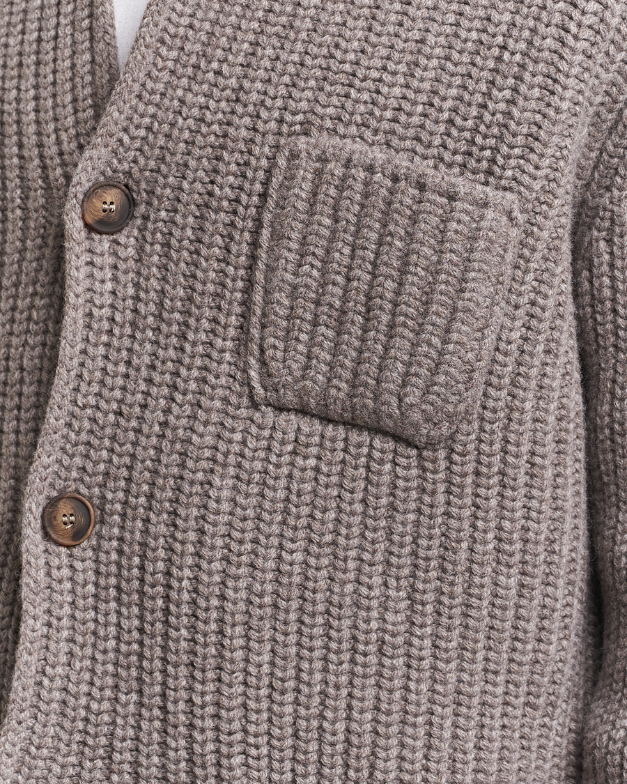 Herre | Trøjer | Gran Sasso | Heavy Wool Knitted Blazer Cardigan Taupe Melange