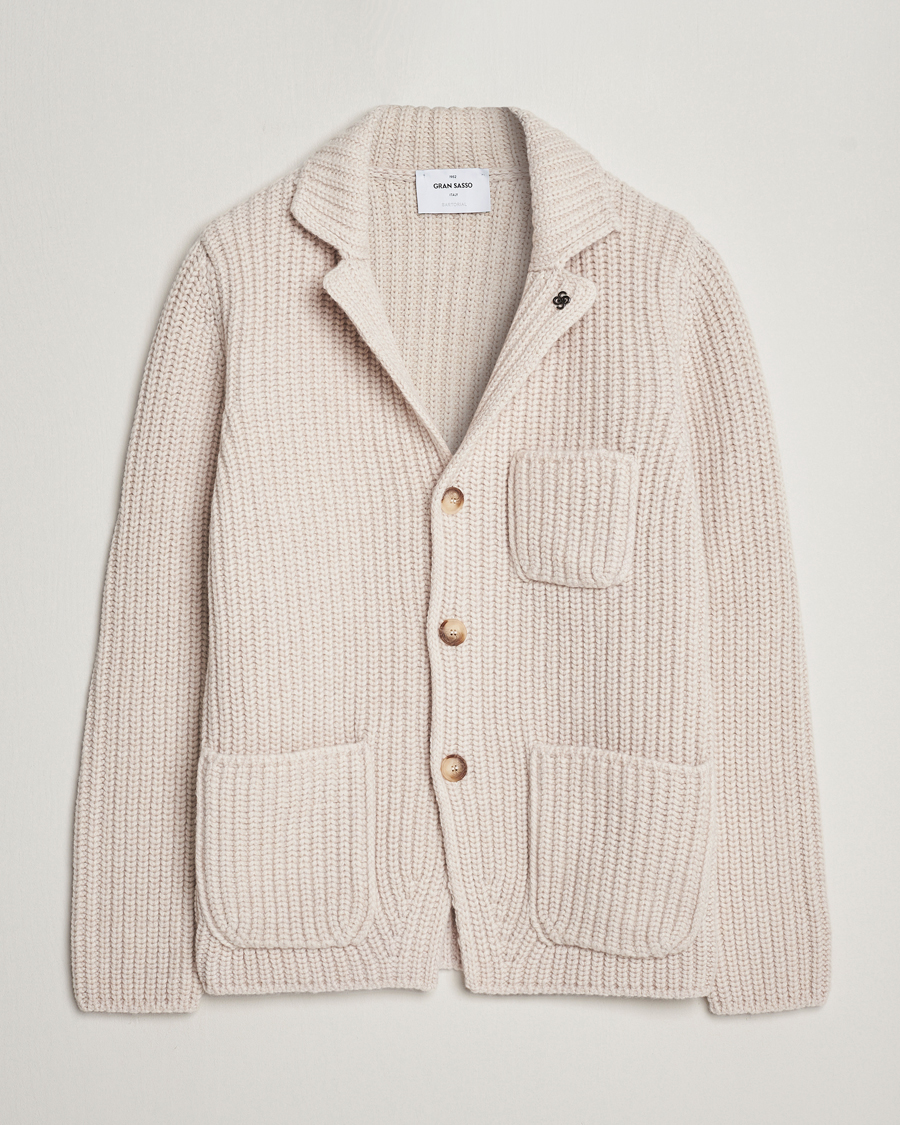 Herre | Trøjer | Gran Sasso | Heavy Wool Knitted Blazer Cardigan Off White