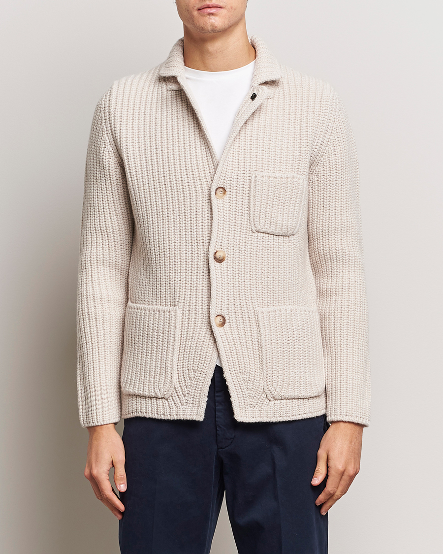 Herre | Trøjer | Gran Sasso | Heavy Wool Knitted Blazer Cardigan Off White