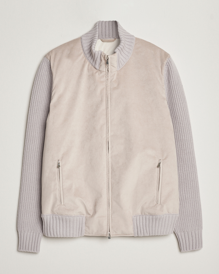 Herre | Jakker | Gran Sasso | Wool/Alcantara Padded Full Zip Sand/Creme