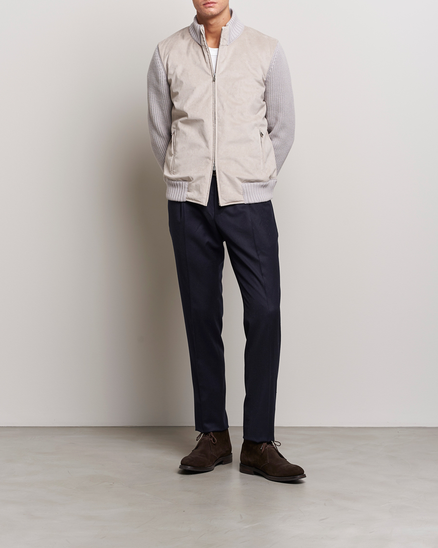 Herre | Jakker | Gran Sasso | Wool/Alcantara Padded Full Zip Sand/Creme