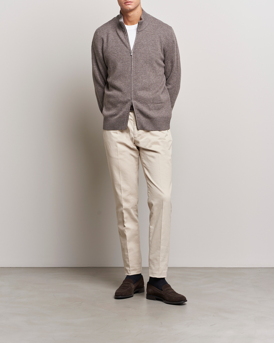 Herre | Trøjer | Gran Sasso | Wool/Cashmere Full Zip Light Brown Melange