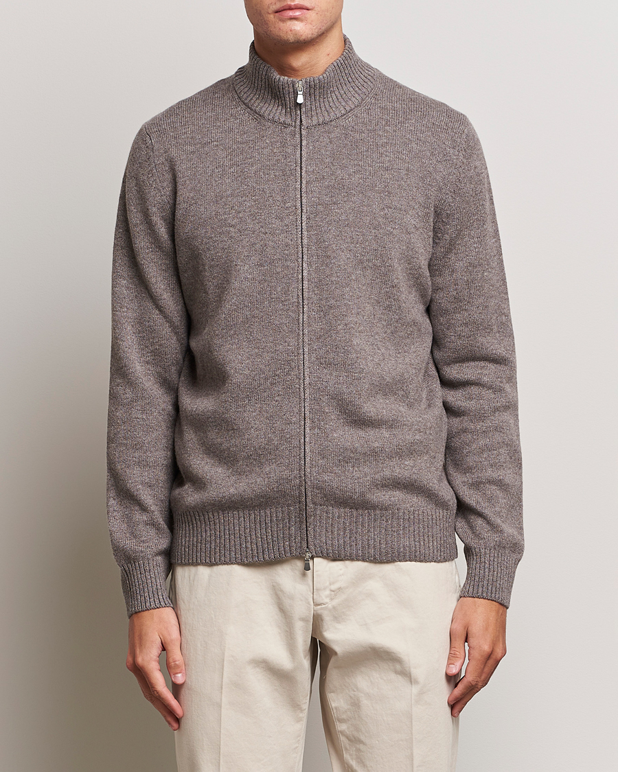 Herre | Full-zip | Gran Sasso | Wool/Cashmere Full Zip Light Brown Melange