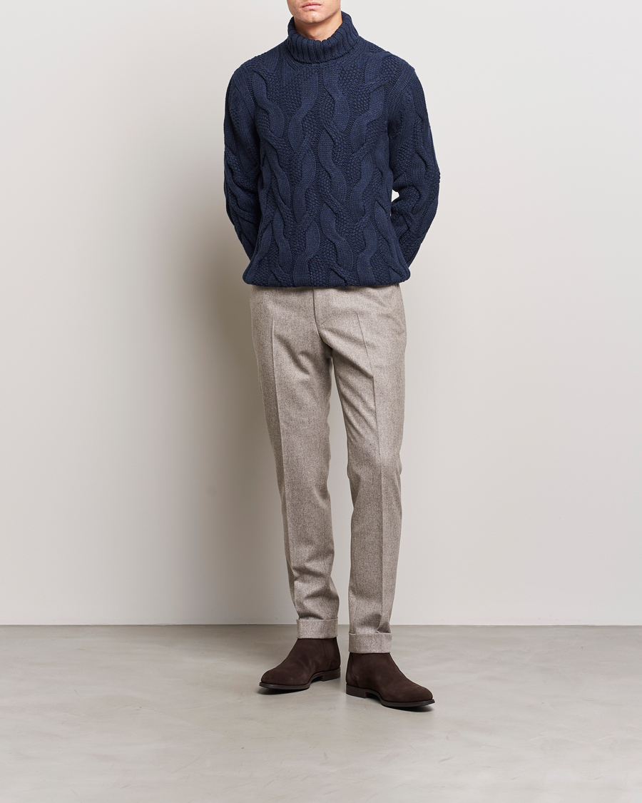 Herre | Trøjer | Gran Sasso | Wool/Cashmere Heavy Knitted Structured Polo Navy