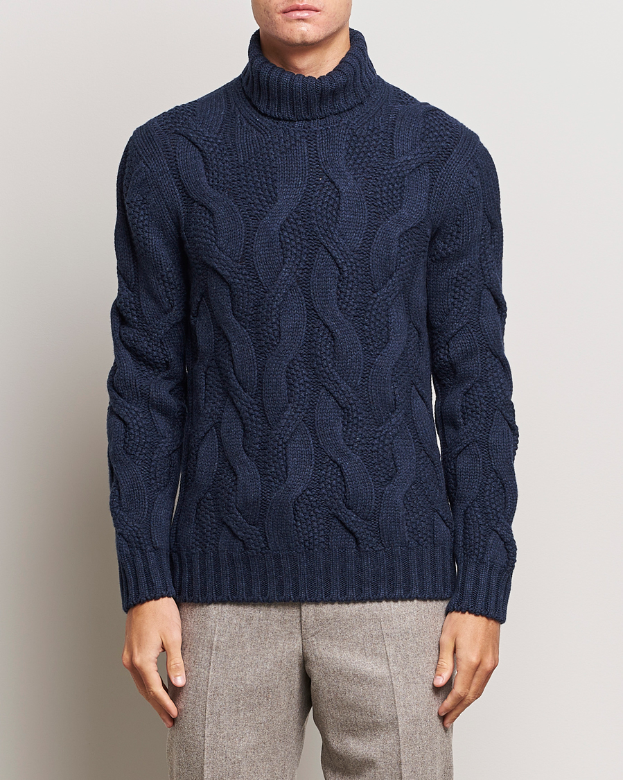 Herre | Rullekravetrøjer | Gran Sasso | Wool/Cashmere Heavy Knitted Structured Polo Navy