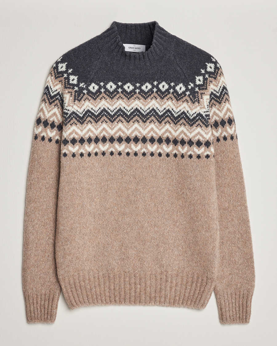 Herre | Trøjer | Gran Sasso | Aspen Wool Fairisle Crew Neck Sweater Beige/Grey
