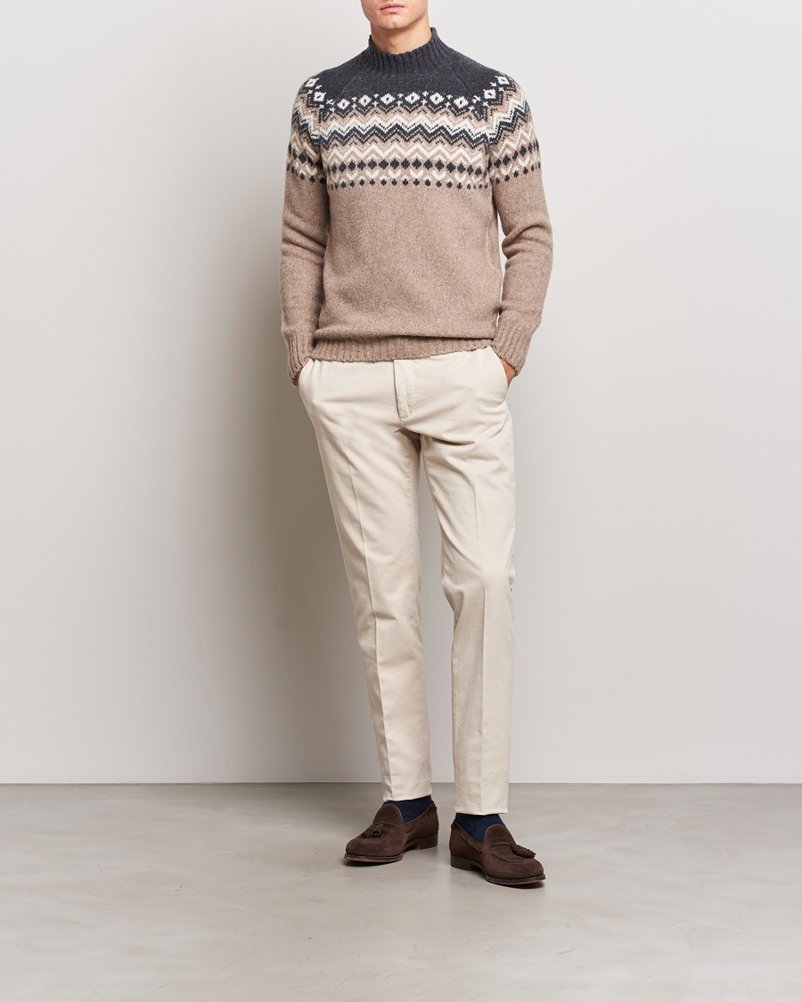 Herre | Trøjer | Gran Sasso | Aspen Wool Fairisle Crew Neck Sweater Beige/Grey