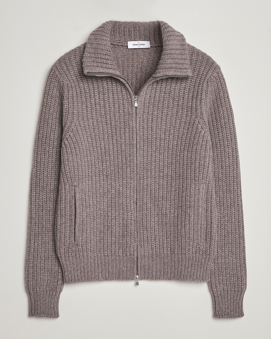 Herre | Trøjer | Gran Sasso | Wool/Cashmere Heavy Knitted Full Zip Taupe Melange