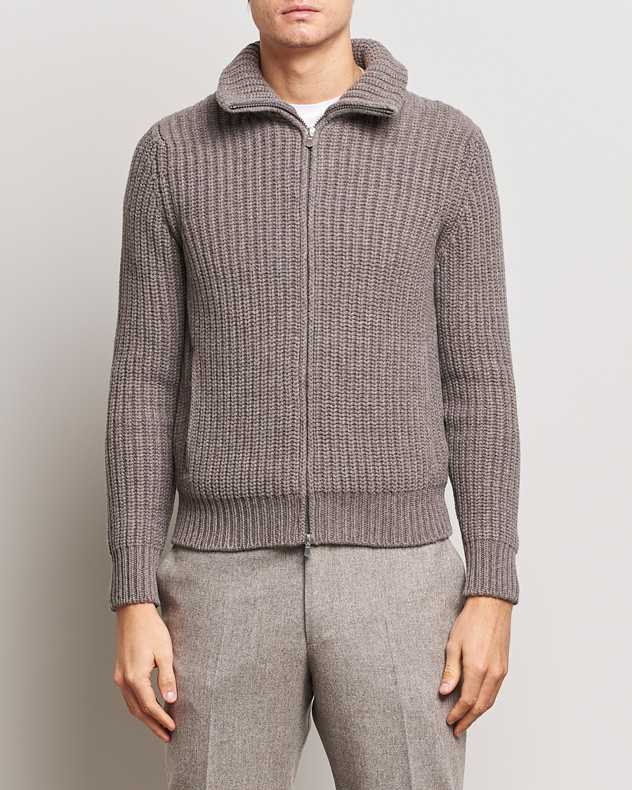 Herre | Trøjer | Gran Sasso | Wool/Cashmere Heavy Knitted Full Zip Taupe Melange