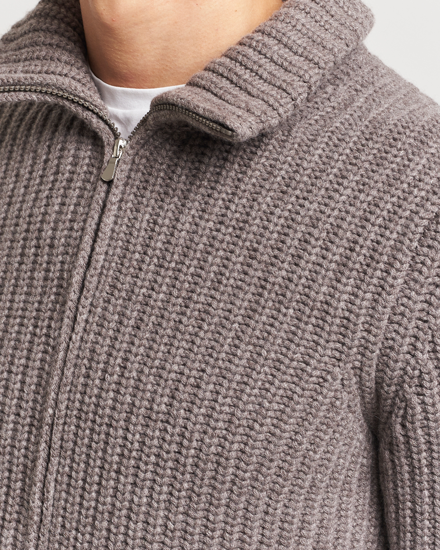 Herre | Trøjer | Gran Sasso | Wool/Cashmere Heavy Knitted Full Zip Taupe Melange