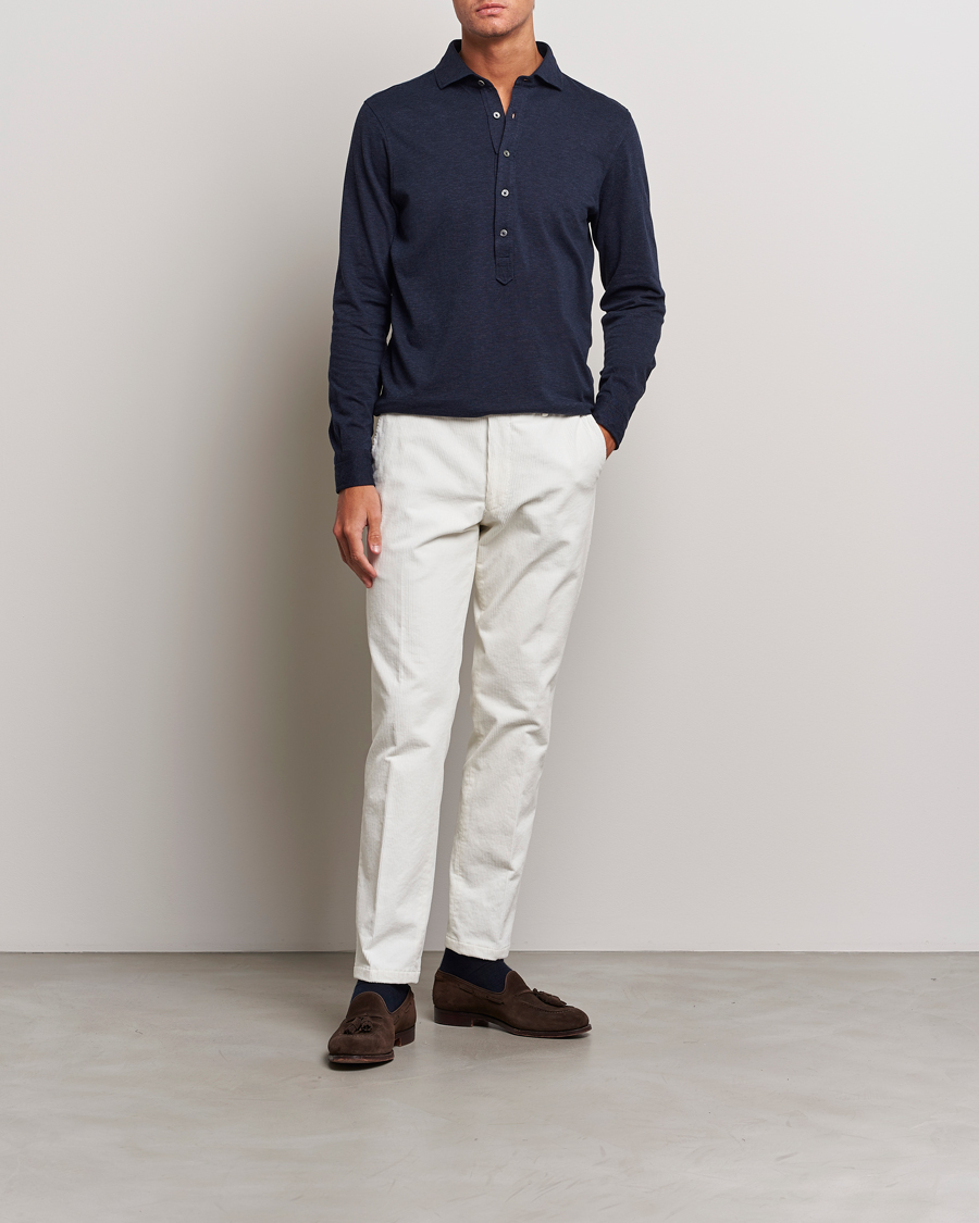 Herre | Skjorter | Gran Sasso | Brushed Cotton Popover Shirt Navy Melange