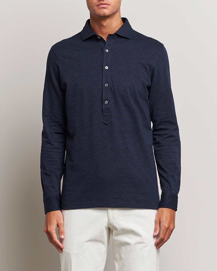 Herre | Skjorter | Gran Sasso | Brushed Cotton Popover Shirt Navy Melange