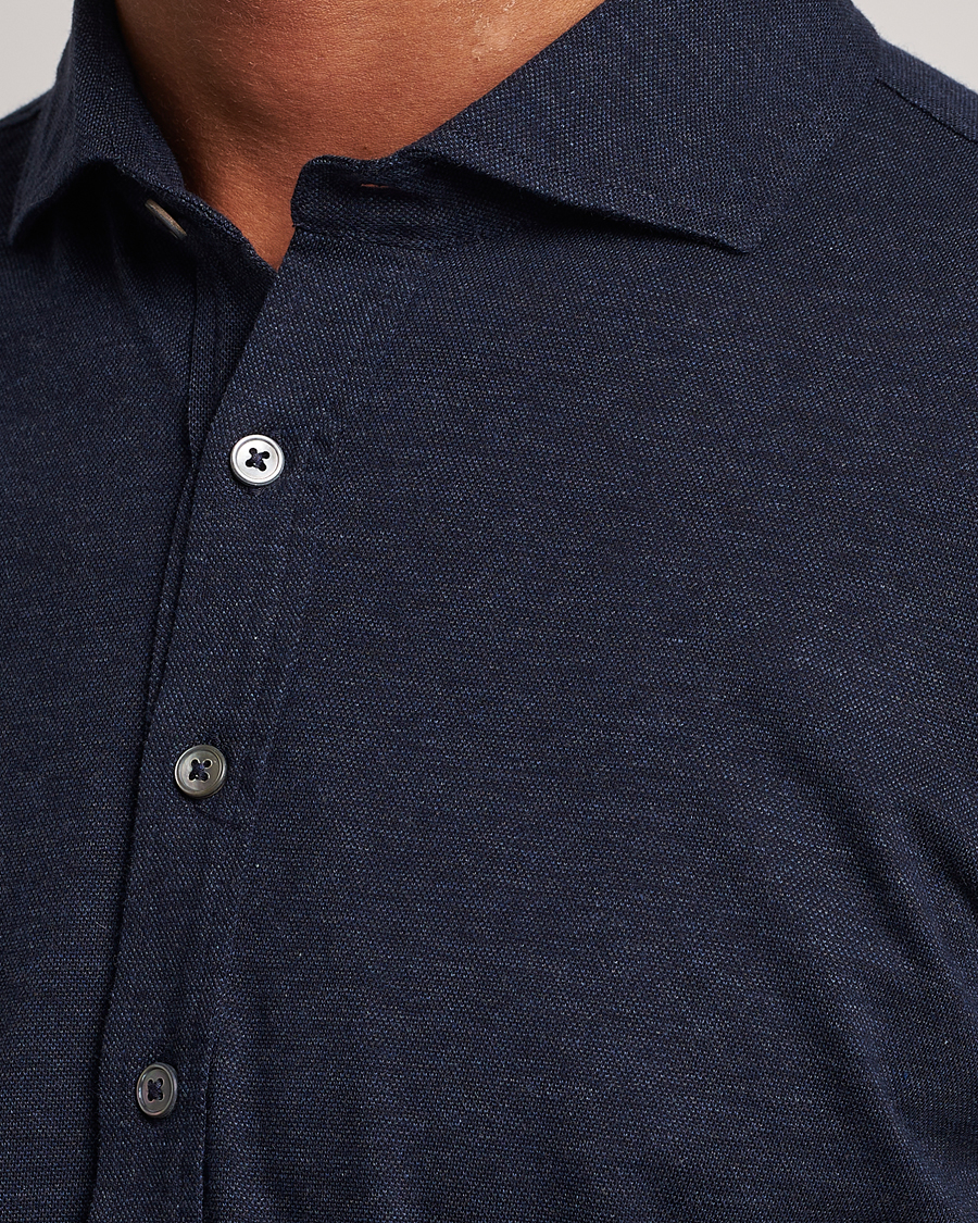 Herre | Skjorter | Gran Sasso | Brushed Cotton Popover Shirt Navy Melange