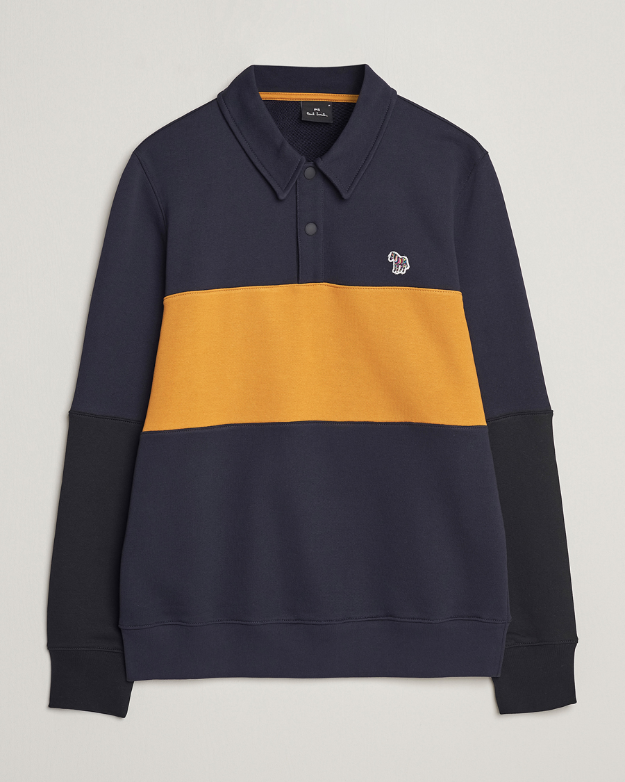 Herre | Trøjer | PS Paul Smith | Organic Cotton Zebra Colorblocked Rugger Navy/Yellow