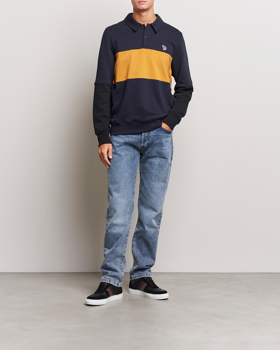 Herre | Trøjer | PS Paul Smith | Organic Cotton Zebra Colorblocked Rugger Navy/Yellow