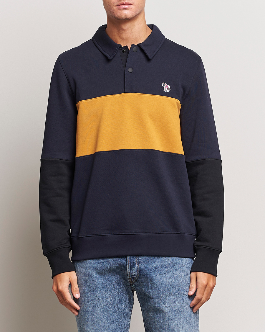 Herre | Trøjer | PS Paul Smith | Organic Cotton Zebra Colorblocked Rugger Navy/Yellow