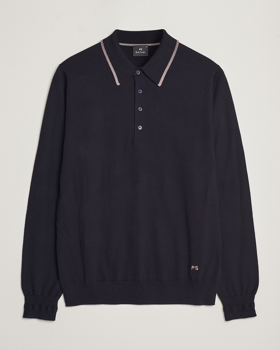Herre |  | PS Paul Smith | Merino Wool Knitted Polo Navy