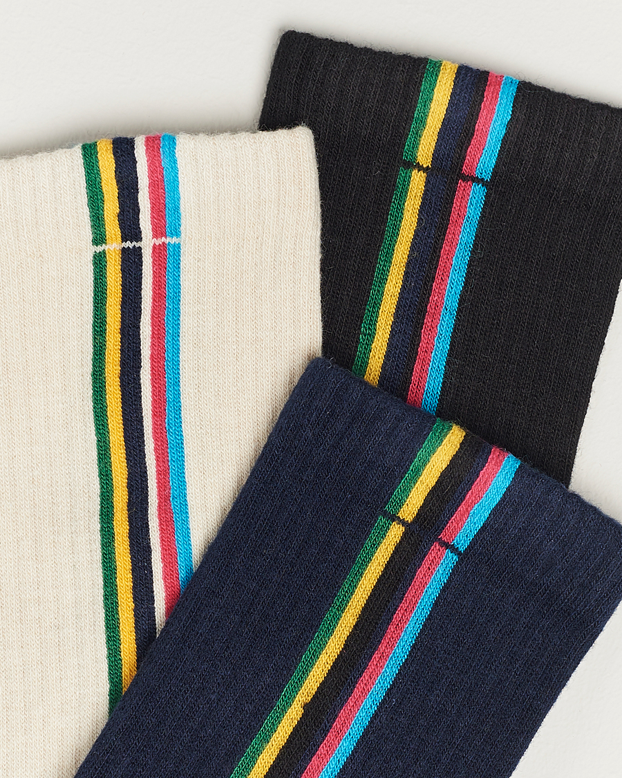 Herre | Undertøj | PS Paul Smith | 3-Pack Striped Socks Black/Navy/White