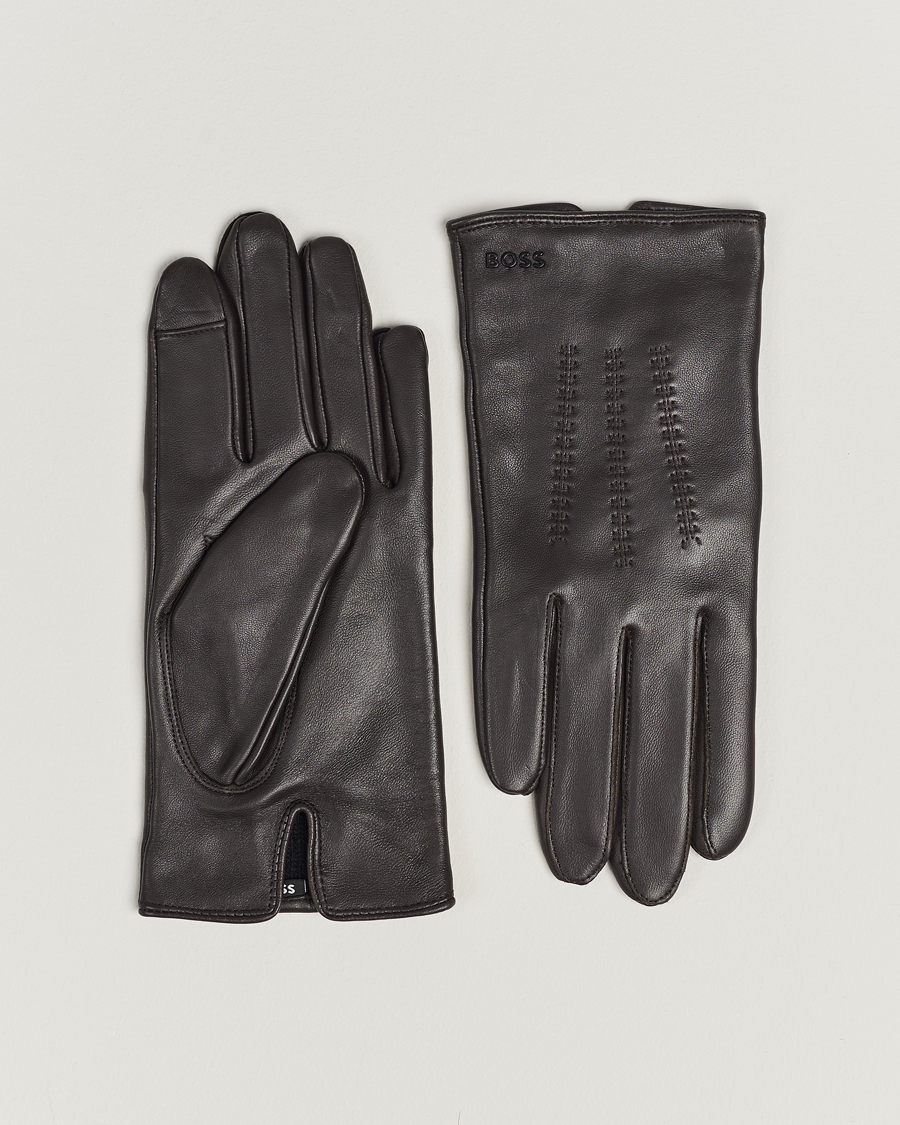 Herre |  | BOSS BLACK | Hainz Leather Gloves Medium Brown