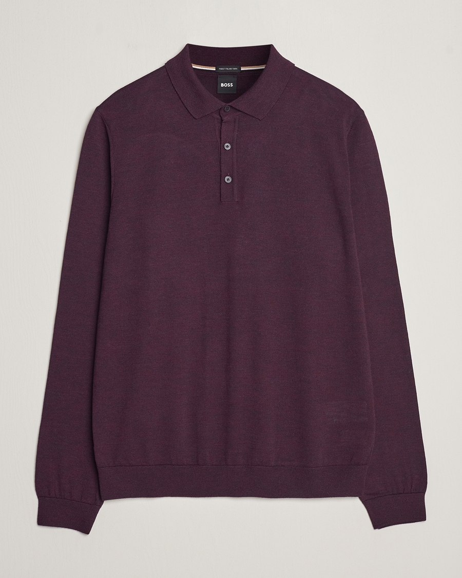 Herre | Trøjer | BOSS BLACK | Lancione Merino Knitted Polo Dark Red