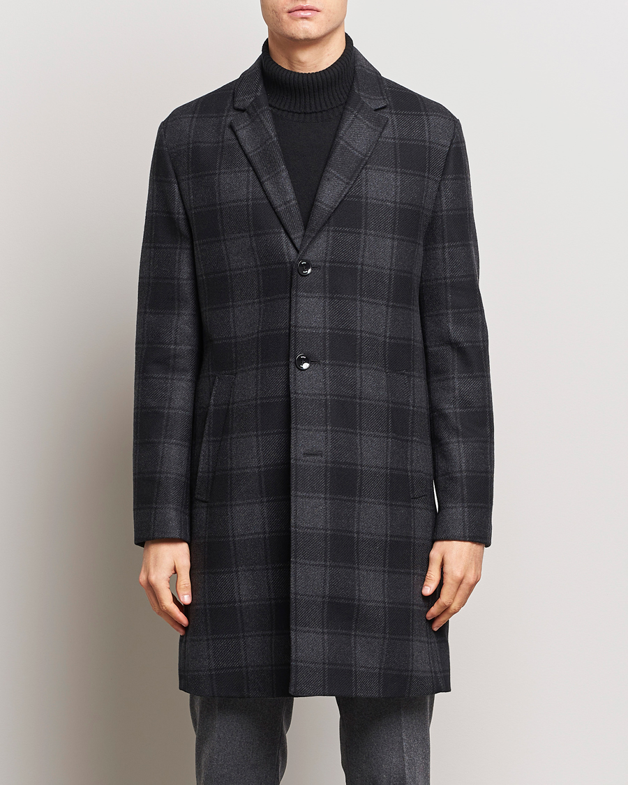 Herre | Jakker | BOSS BLACK | Hyde Wool Checked Coat Black/Grey