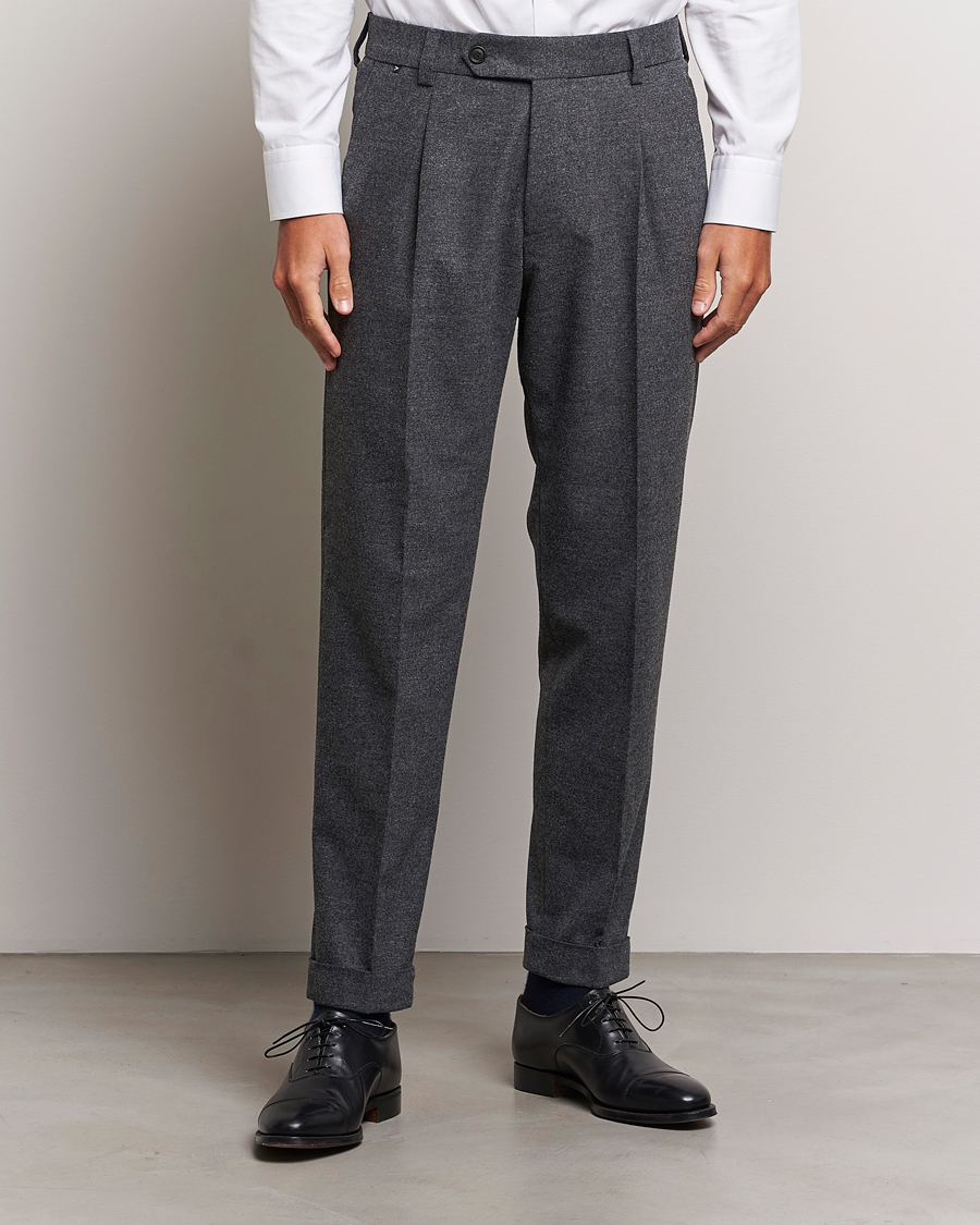 Herre | | BOSS BLACK | Perin Tech Flannel Pleated Trousers Dark Grey