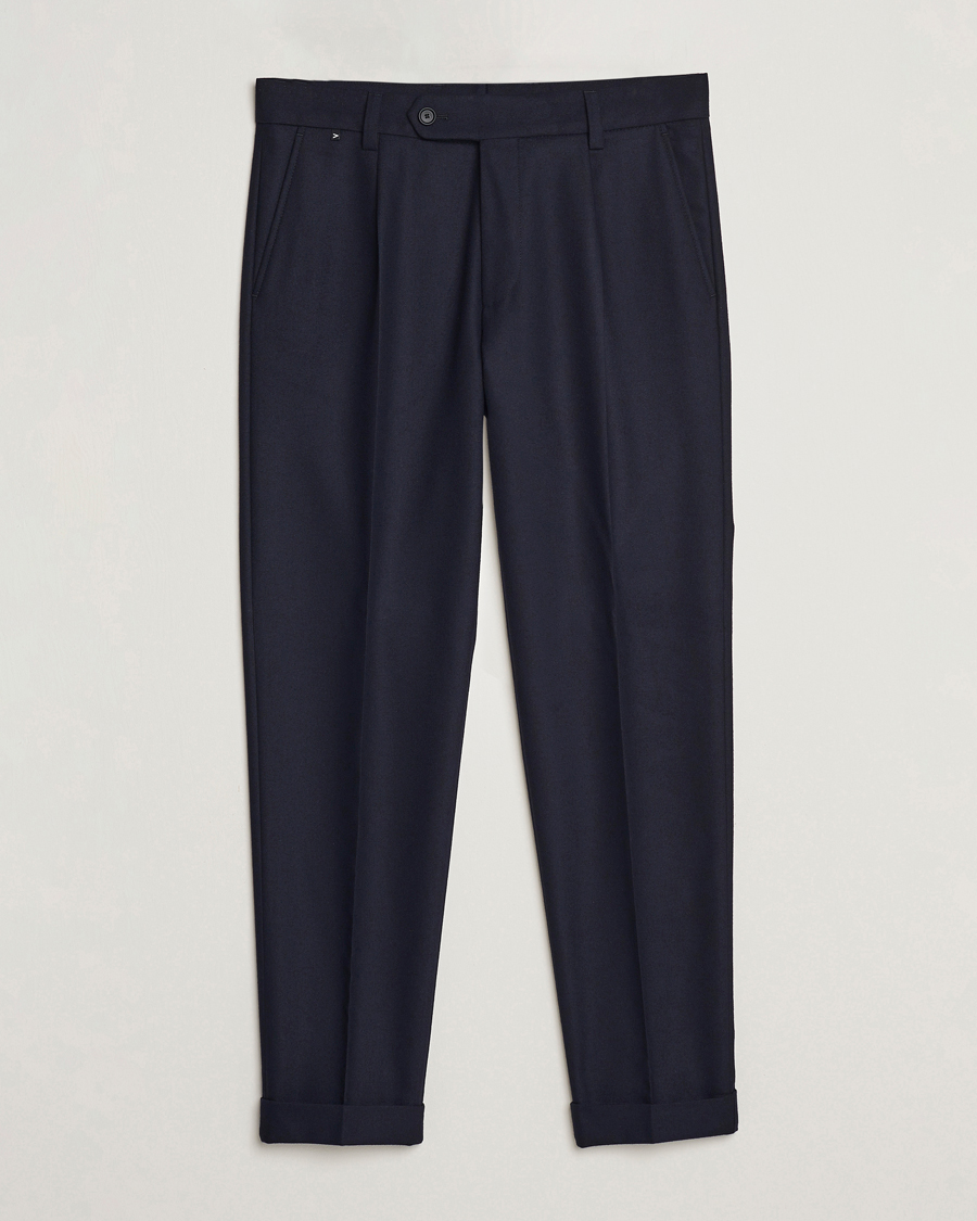 Herre | Bukser | BOSS BLACK | Perin Tech Flannel Pleated Trousers Dark Blue