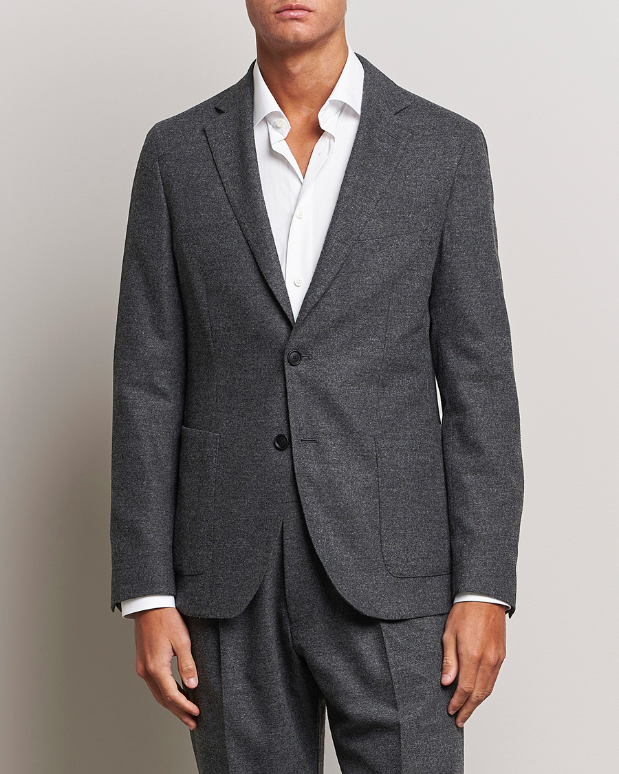 Herre | Uldblazer | BOSS BLACK | Hanry Tech Flannel Blazer Dark Grey