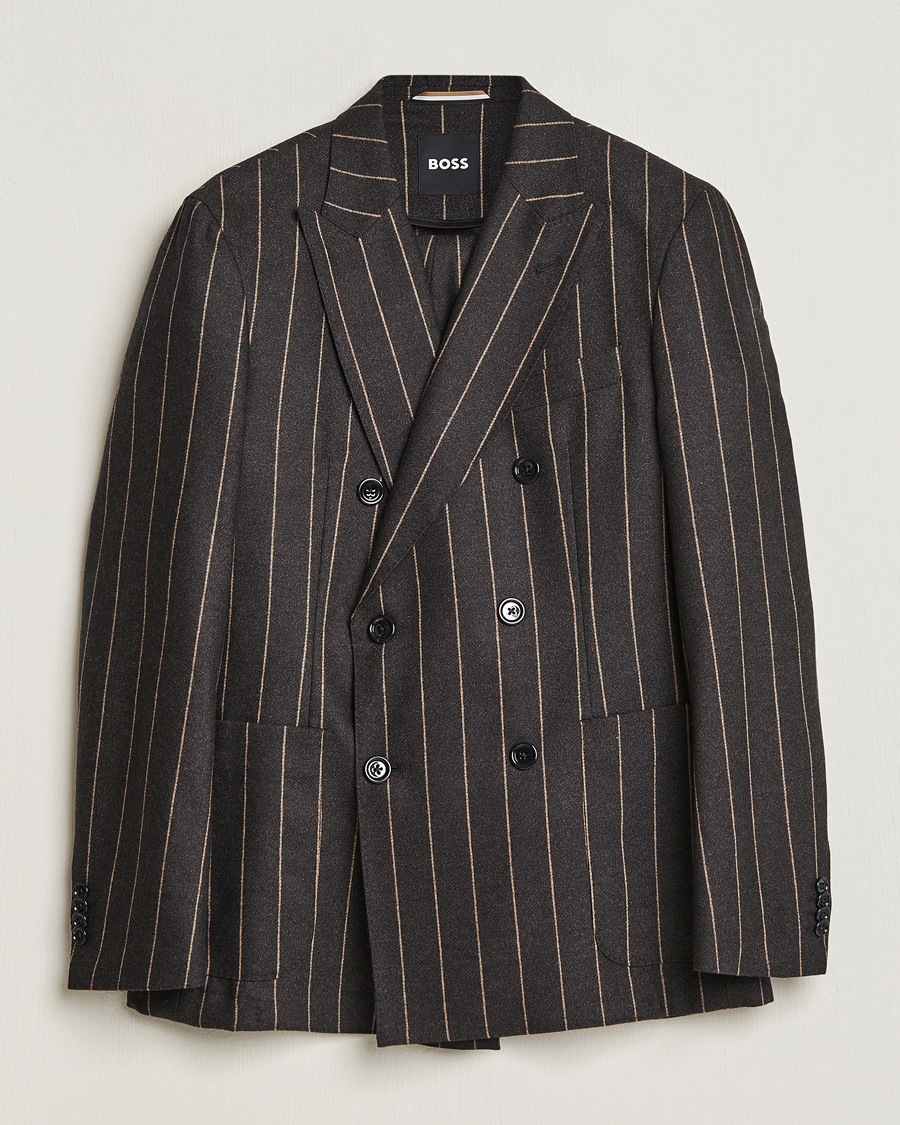 Herre | Jakkesæt | BOSS BLACK | Huge Double Breasted Pinstripe Suit Dark Brown