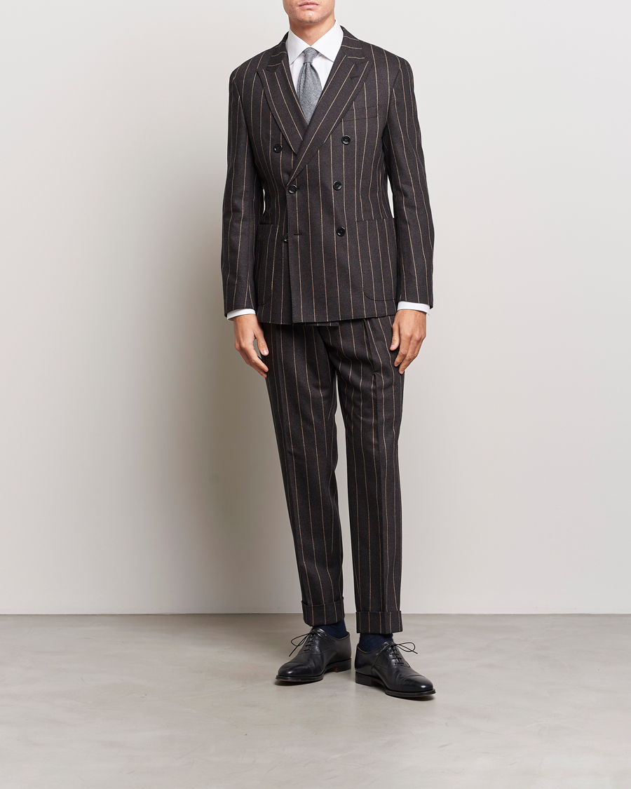 Herre | Jakkesæt | BOSS BLACK | Huge Double Breasted Pinstripe Suit Dark Brown